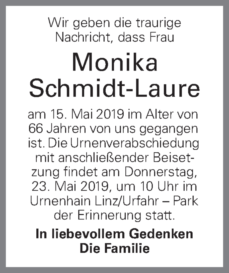  Traueranzeige für Monika Schmidt-Laure vom 17.07.2019 aus OÖNachrichten