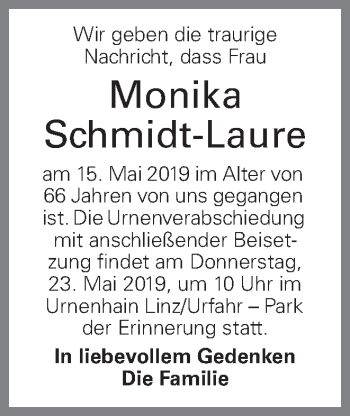 Traueranzeige von Monika Schmidt-Laure von OÖNachrichten