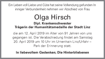 Traueranzeige von Olga Hirsch von OÖNachrichten