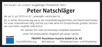 Traueranzeige von Peter Natschläger von OÖNachrichten