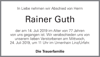 Traueranzeige von Rainer Guth von OÖNachrichten