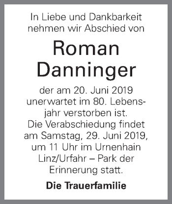 Traueranzeige von Roman Danninger von OÖNachrichten