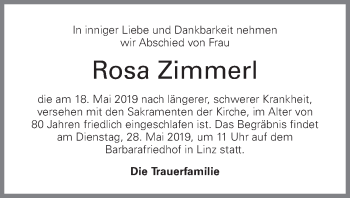 Traueranzeige von Rosa Zimmerl von OÖNachrichten