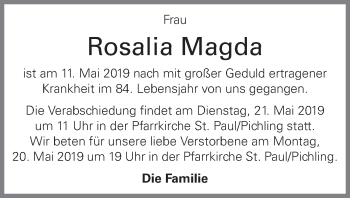 Traueranzeige von Rosalia Magda von OÖNachrichten