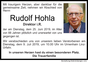 Traueranzeige von Rudolf Hohla von OÖNachrichten
