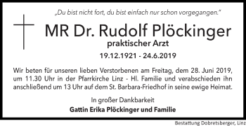 Traueranzeige von Rudolf Plöckinger von OÖNachrichten