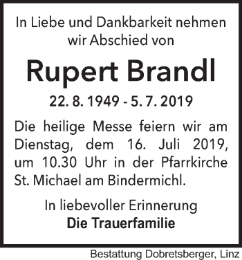 Traueranzeige von Rupert Brandl von OÖNachrichten