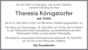 Traueranzeige von Theresia Königstorfer von OÖNachrichten