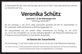 Traueranzeige von Veronika Schütz von OÖNachrichten