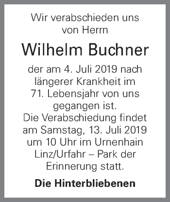 Traueranzeige von Wilhelm Buchner von OÖNachrichten