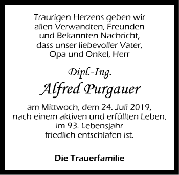 Traueranzeige von Alfred Purgauer von OÖNachrichten