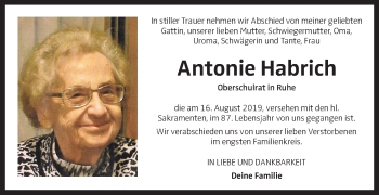 Traueranzeige von Antonie Habrich von OÖNachrichten