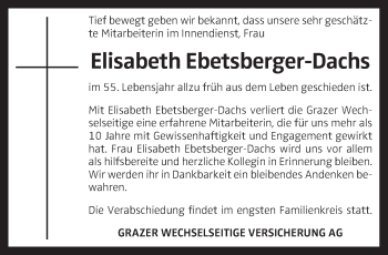 Traueranzeige von Elisabeth Ebetsberger-Dachs von OÖNachrichten