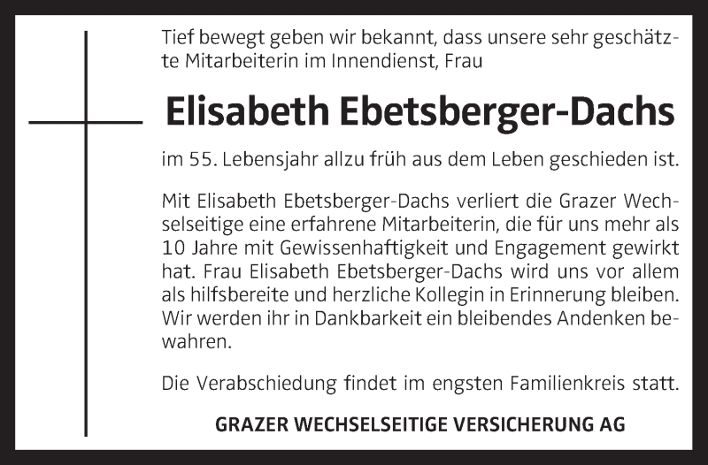  Traueranzeige für Elisabeth Ebetsberger-Dachs vom 21.08.2019 aus OÖNachrichten