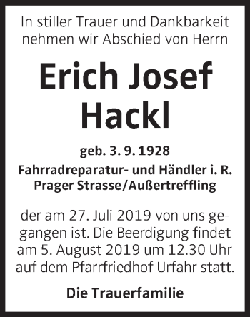 Traueranzeige von Erich Josef Hackl von OÖNachrichten