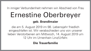 Traueranzeige von Ernestine Oberbreyer von OÖNachrichten