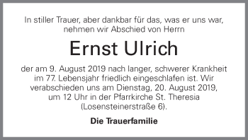Traueranzeige von Ernst Ulrich von OÖNachrichten