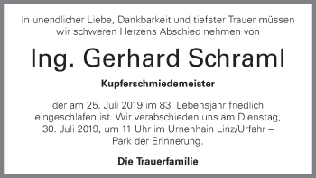 Traueranzeige von Gerhard Schraml von OÖNachrichten
