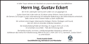 Traueranzeige von Gustav Eckert von OÖNachrichten