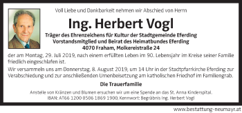 Traueranzeige von Herbert Vogl von OÖNachrichten