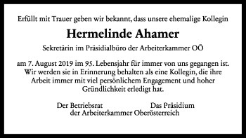 Traueranzeige von Hermelinde Ahamer von OÖNachrichten