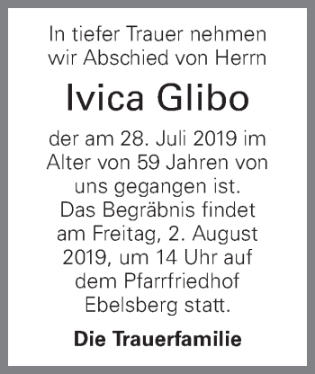 Traueranzeige von Ivica Glibo von OÖNachrichten
