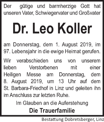 Traueranzeige von Leo Koller von OÖNachrichten
