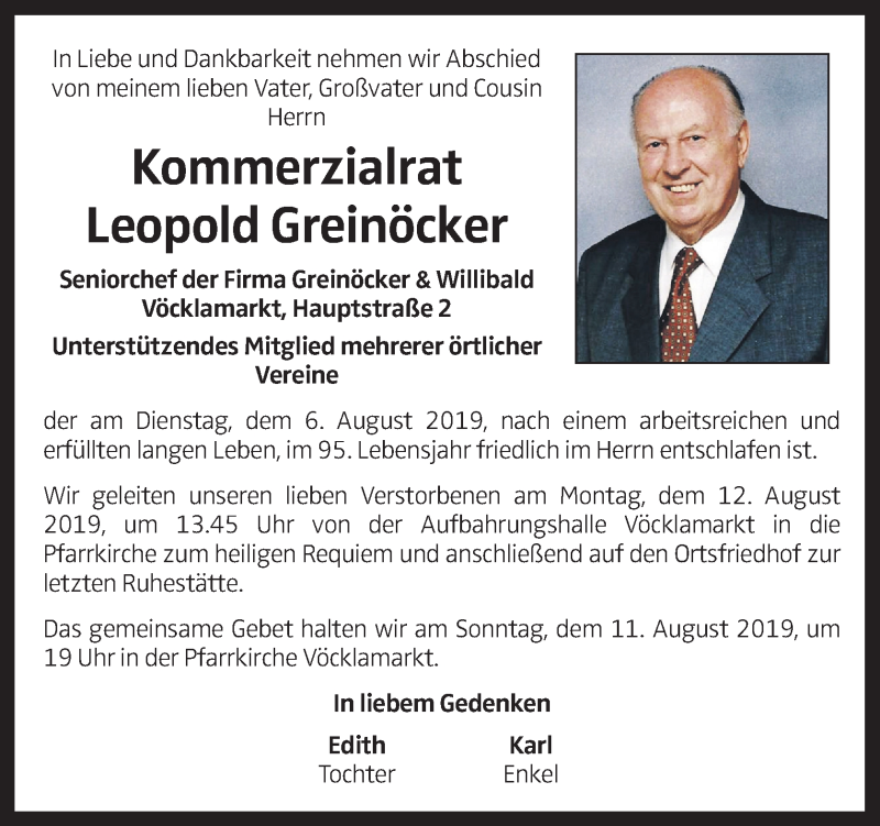  Traueranzeige für Leopold Greinöcker vom 08.08.2019 aus OÖNachrichten
