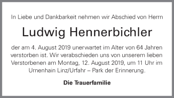 Traueranzeige von Ludwig Hennerbichler von OÖNachrichten