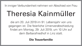 Traueranzeige von Theresia Kainmüller von OÖNachrichten