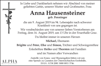 Traueranzeige von Anna Hausensteiner von OÖNachrichten