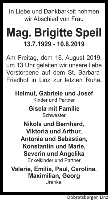 Traueranzeige von Brigitte Speil von OÖNachrichten