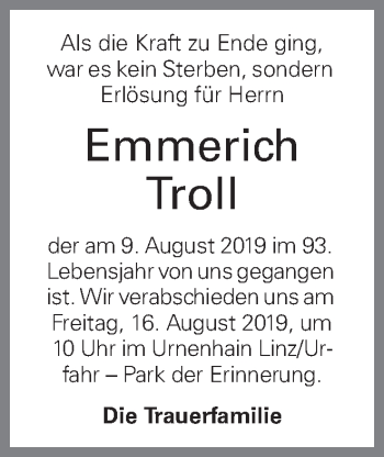 Traueranzeige von Emmerich Troll von OÖNachrichten