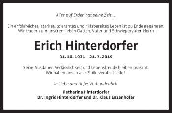 Traueranzeige von Erich Hinterdorfer von OÖNachrichten