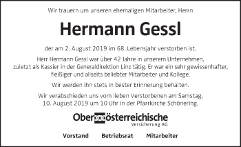 Traueranzeige von Hermann Gessl von OÖNachrichten