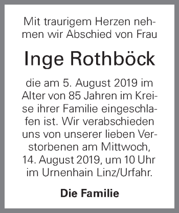 Traueranzeige von Inge Rothböck von OÖNachrichten