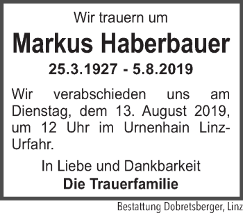 Traueranzeige von Markus Haberbauer von OÖNachrichten