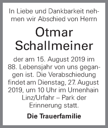 Traueranzeige von Otmar Schallmeiner von OÖNachrichten
