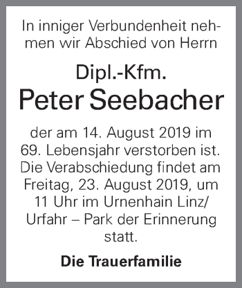 Traueranzeige von Peter Seebacher von OÖNachrichten