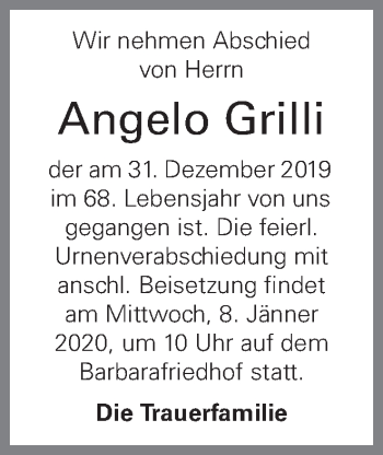Traueranzeige von Angelo Grilli von OÖNachrichten
