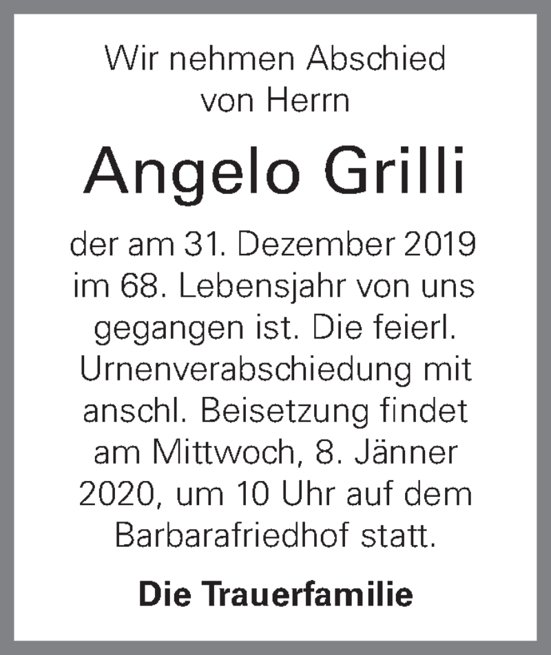  Traueranzeige für Angelo Grilli vom 08.01.2020 aus OÖNachrichten