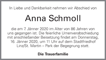Traueranzeige von Anna Schmoll von OÖNachrichten