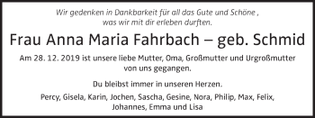 Traueranzeige von Anna Maria Fahrbach von OÖNachrichten