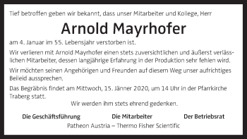 Traueranzeige von Arnold Mayrhofer von OÖNachrichten