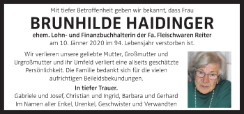 Traueranzeige von Brunhilde Haidinger von OÖNachrichten