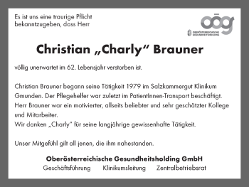 Traueranzeige von Christian  Brauner von OÖNachrichten