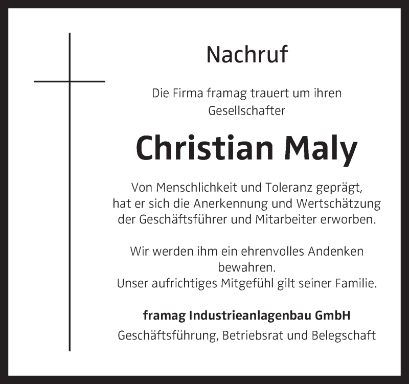  Traueranzeige für Christian Maly vom 25.01.2020 aus OÖNachrichten