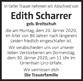 Traueranzeige von Edith Scharrer von OÖNachrichten