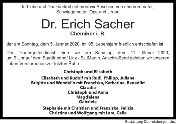 Traueranzeige von Erich Sacher von OÖNachrichten
