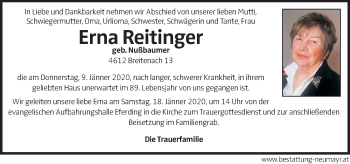 Traueranzeige von Erna Reitinger von OÖNachrichten